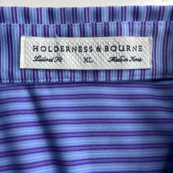 Holderness & Bourne Golf Men XL Performance Fabric Striped Shirt Tailored Fit - Picture 7 of 10